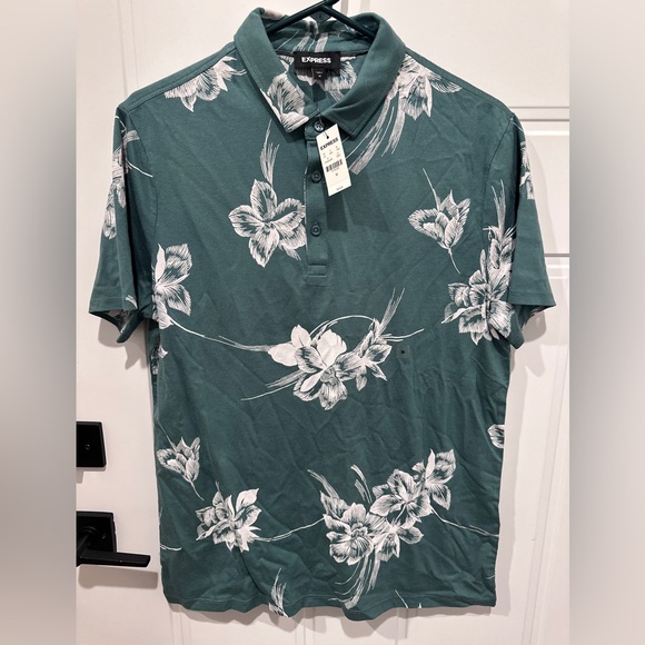 Express Other - Express Men’s NWT Teal Green Floral Polo Shirt